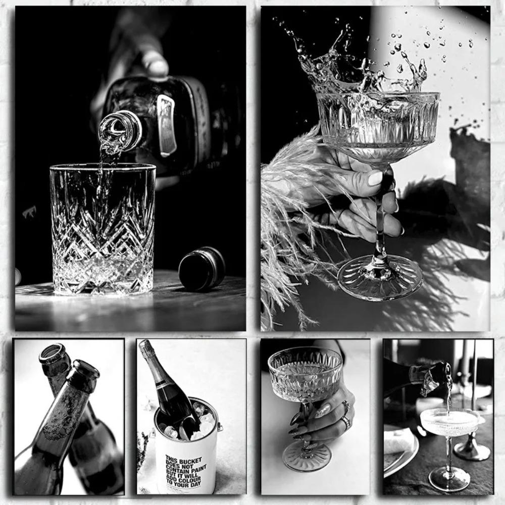 Whisky Beer And Wine - 2D-картина на холсте: черно-белый постер с